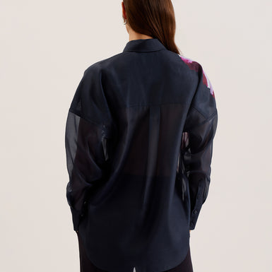 Women's Orrin-Printed Button Down Oversized Shirt Navy