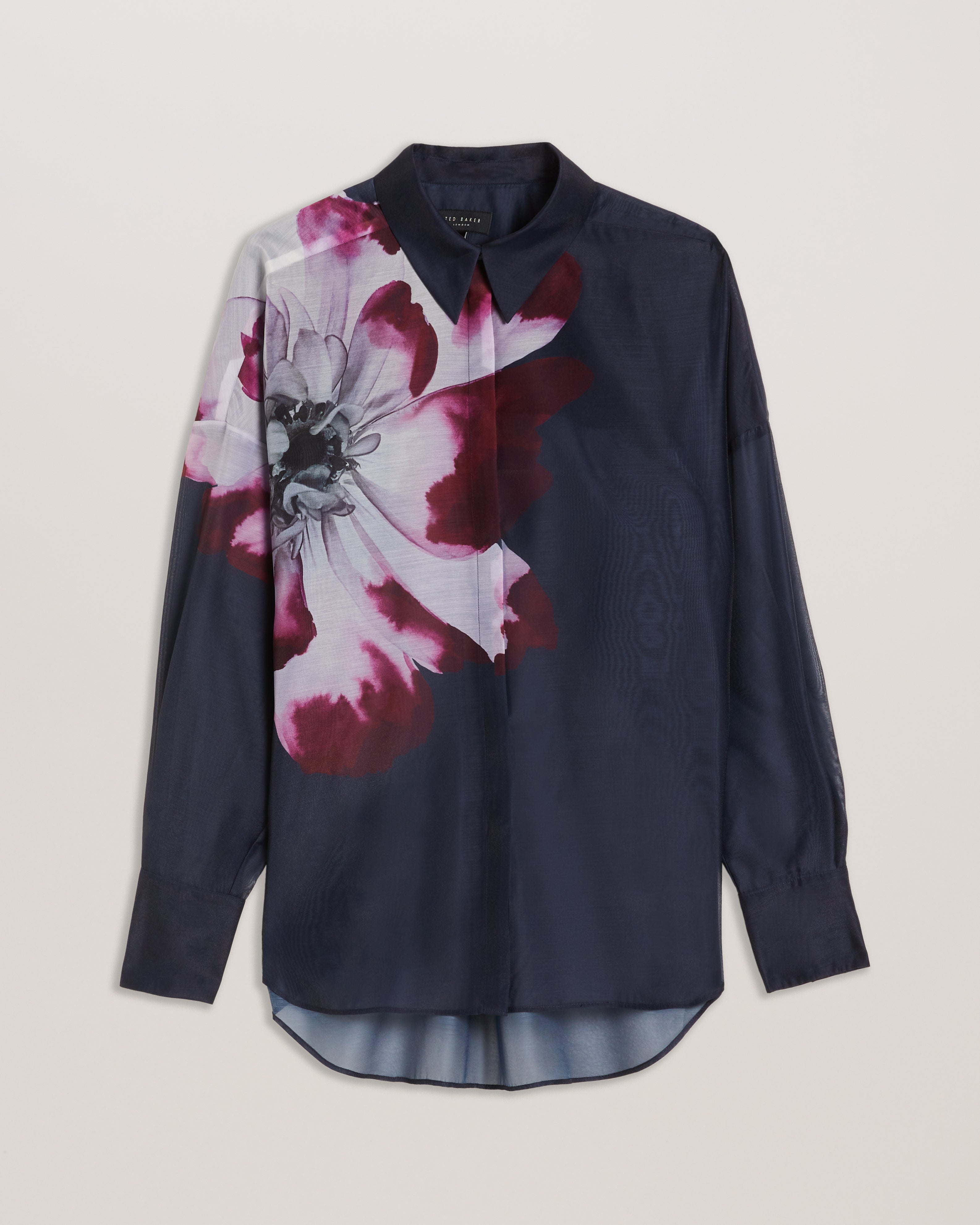Women's Orrin-Printed Button Down Oversized Shirt Navy