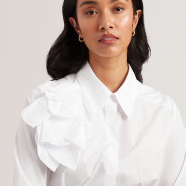 Women's Sylivia-Corsage Detail Button Down Shirt White