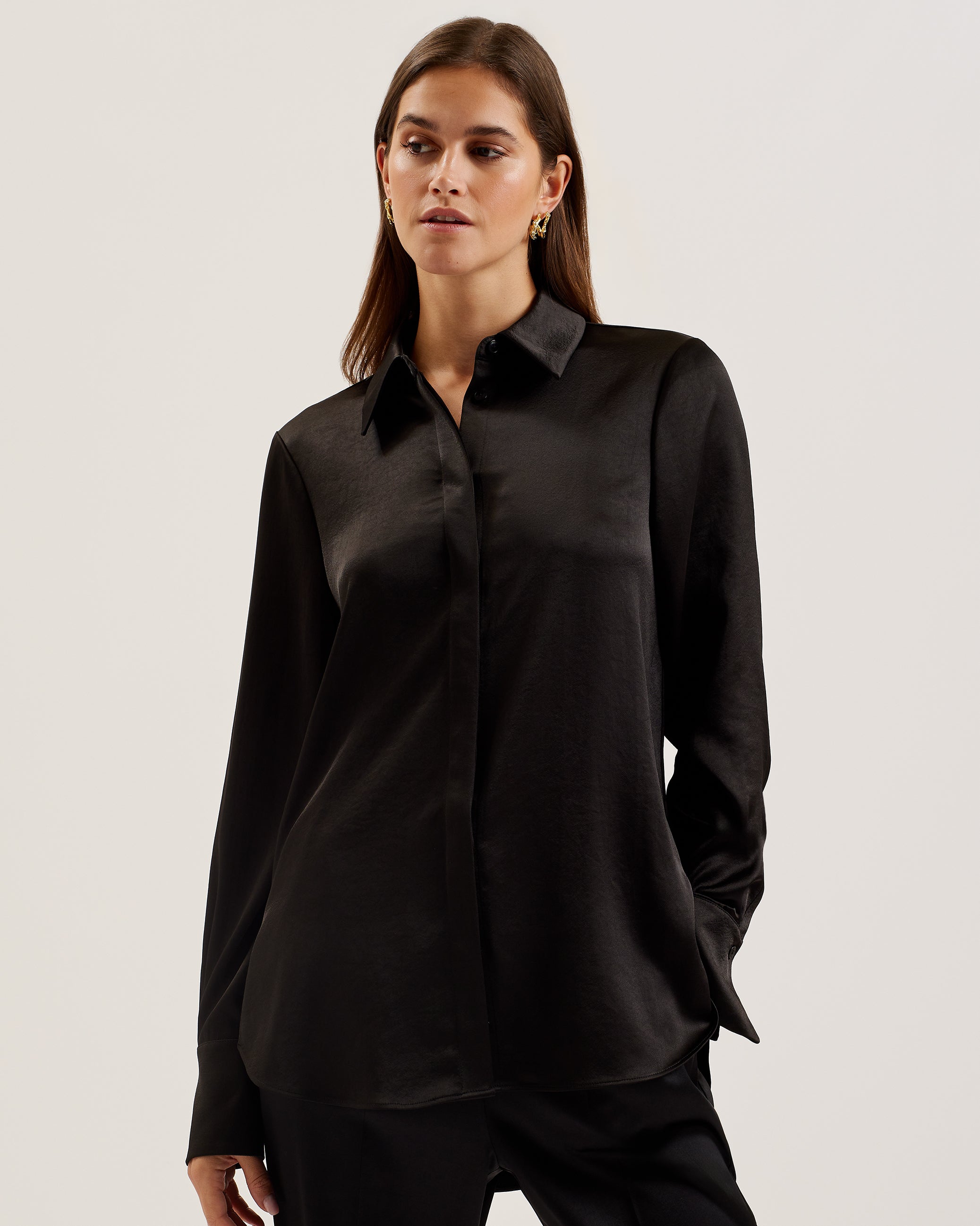 Women's Sonora-Long Line Satin Shirt Black