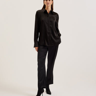 Women's Sonora-Long Line Satin Shirt Black