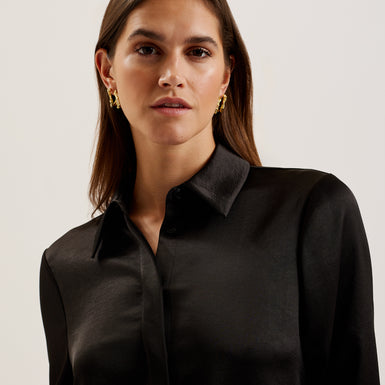 Women's Sonora-Long Line Satin Shirt Black