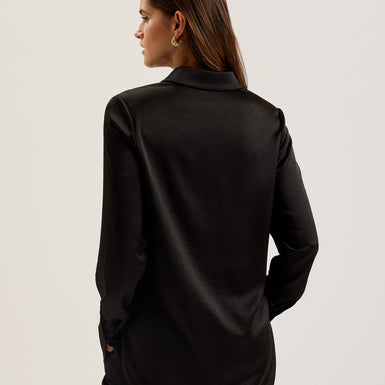 Women's Sonora-Long Line Satin Shirt Black