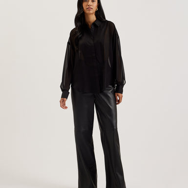 Women's Lechosa-Oversized Chiffon Bib Detail Shirt Black