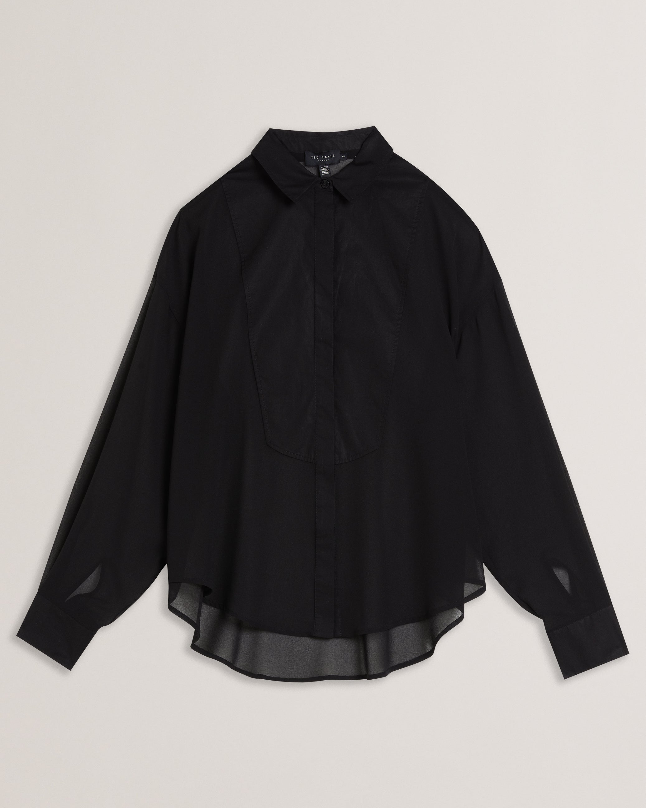 Women's Lechosa-Oversized Chiffon Bib Detail Shirt Black