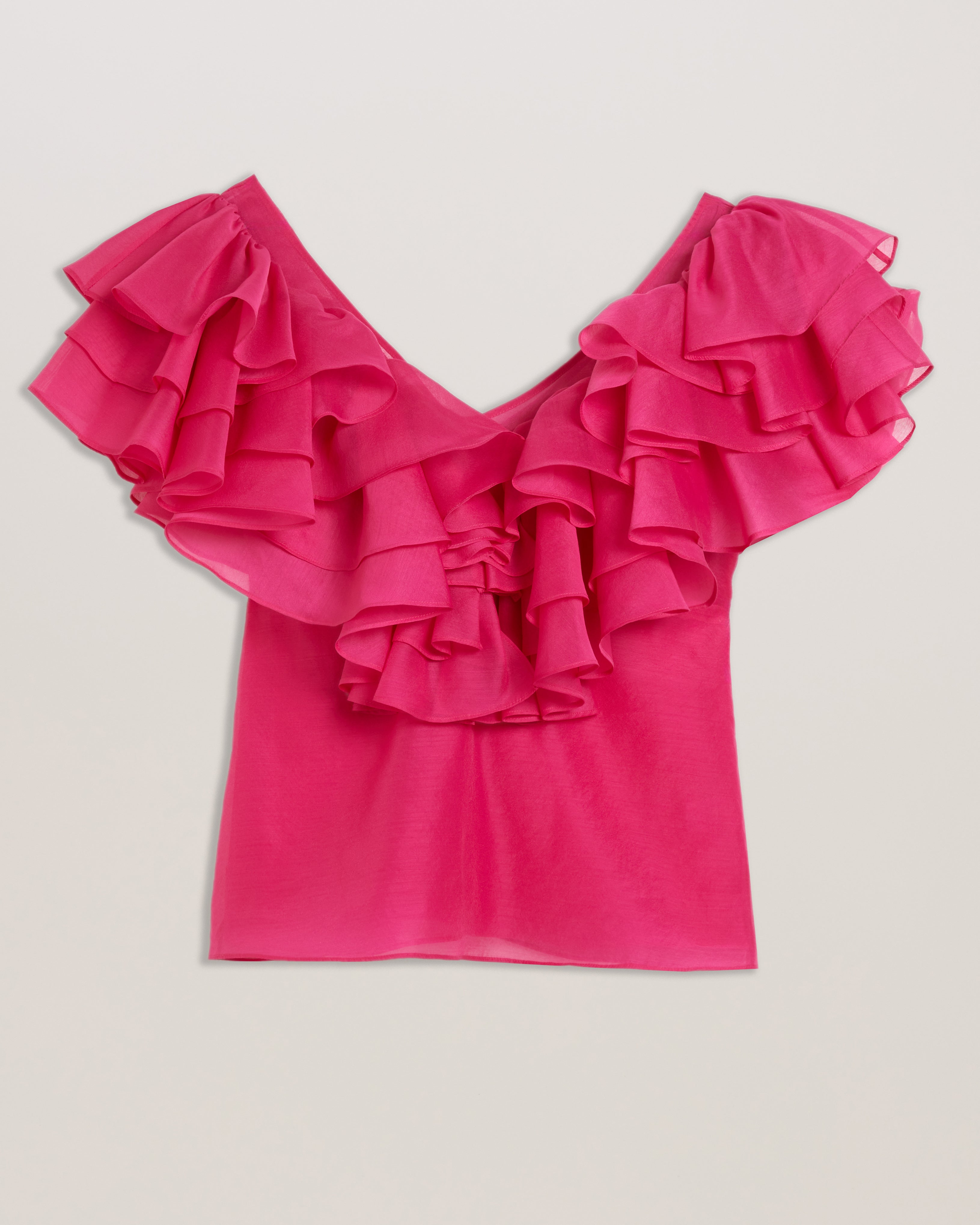 Women's Calonda-Oversized Ruffle V Neck Top Fuchsia