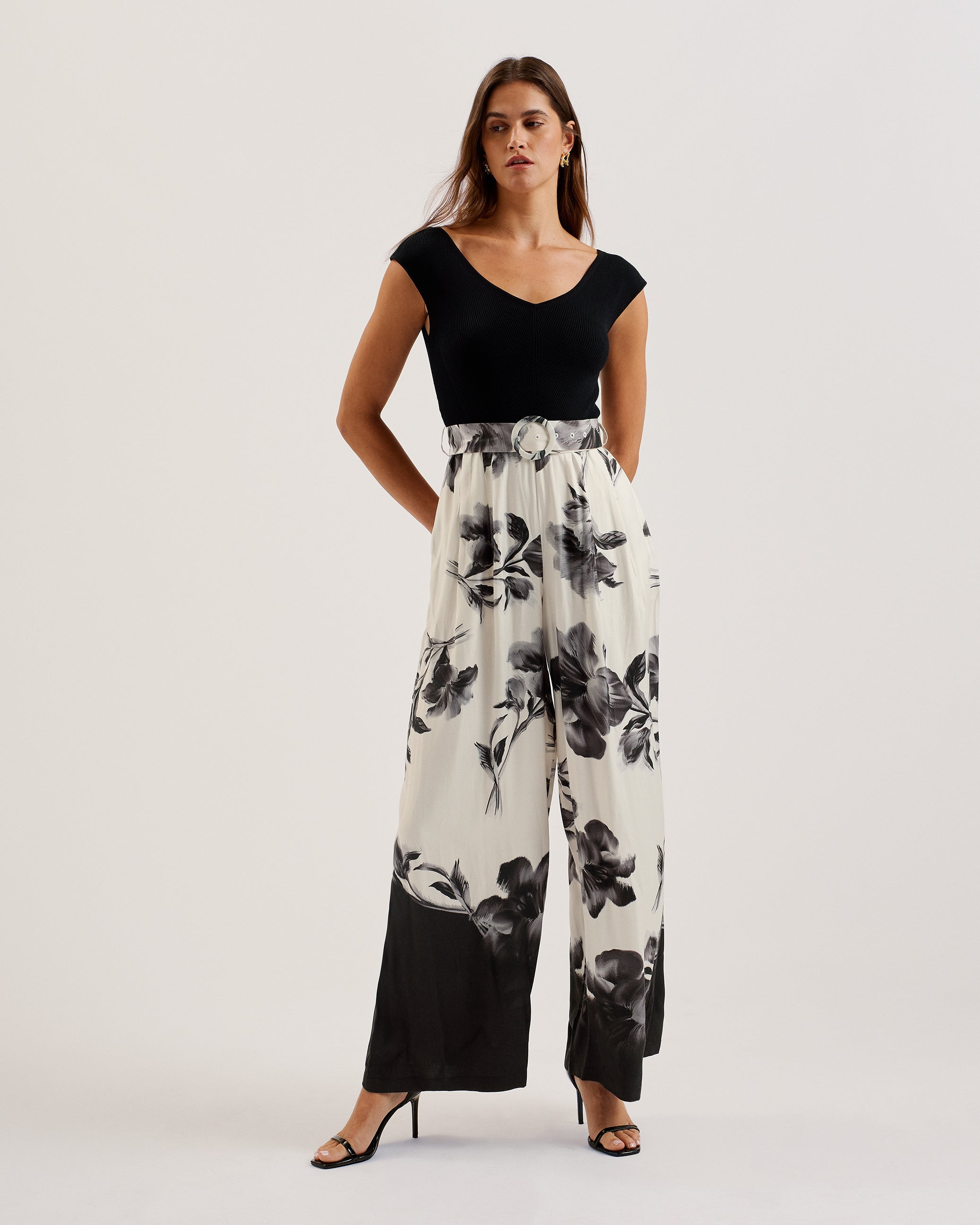 Women's Nalco-Bardot Knit Bodice Print Trouser Jump Black