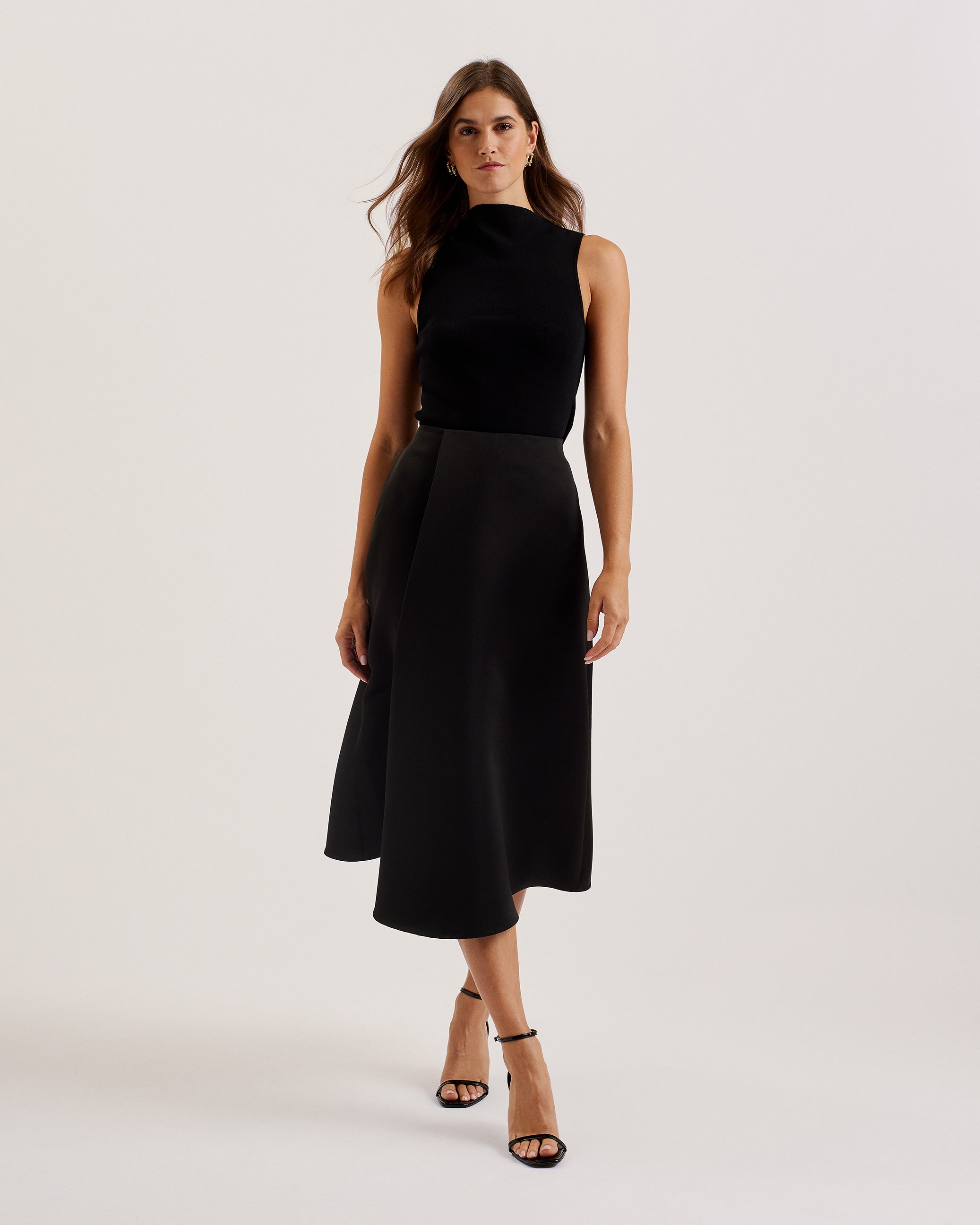 Women's Erva-Asymmetric Satin Wrap Midi Skirt Black