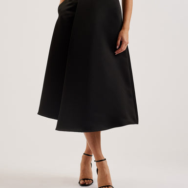 Women's Erva-Asymmetric Satin Wrap Midi Skirt Black
