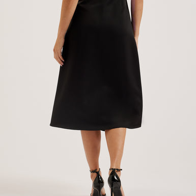 Women's Erva-Asymmetric Satin Wrap Midi Skirt Black