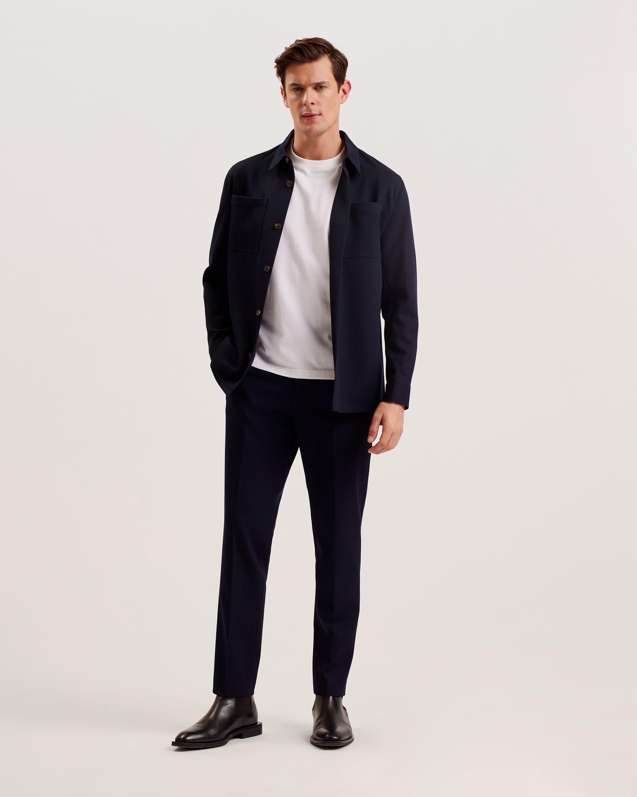 Men's Nalfans-Ls Wool Blend Twill Over Shirt Navy