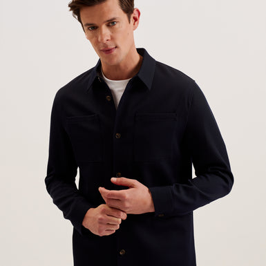 Men's Nalfans-Ls Wool Blend Twill Over Shirt Navy