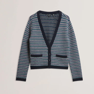 Women's MONICE-Interest Stitch Knitted Cardigan Navy