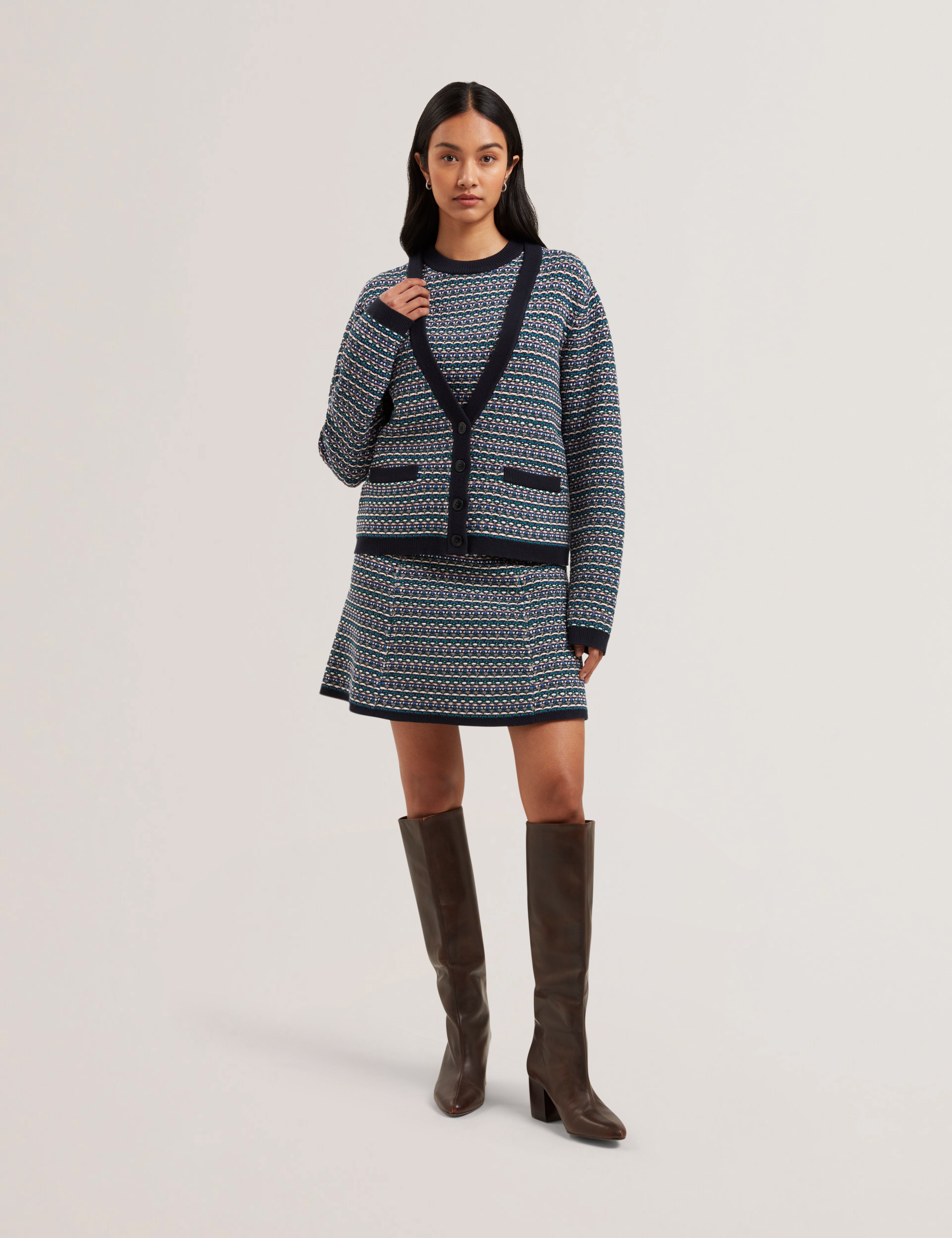 Women's MONICE-Interest Stitch Knitted Cardigan Navy