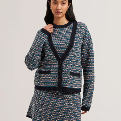 Women's MONICE-Interest Stitch Knitted Cardigan Navy