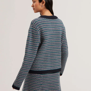 Women's MONICE-Interest Stitch Knitted Cardigan Navy