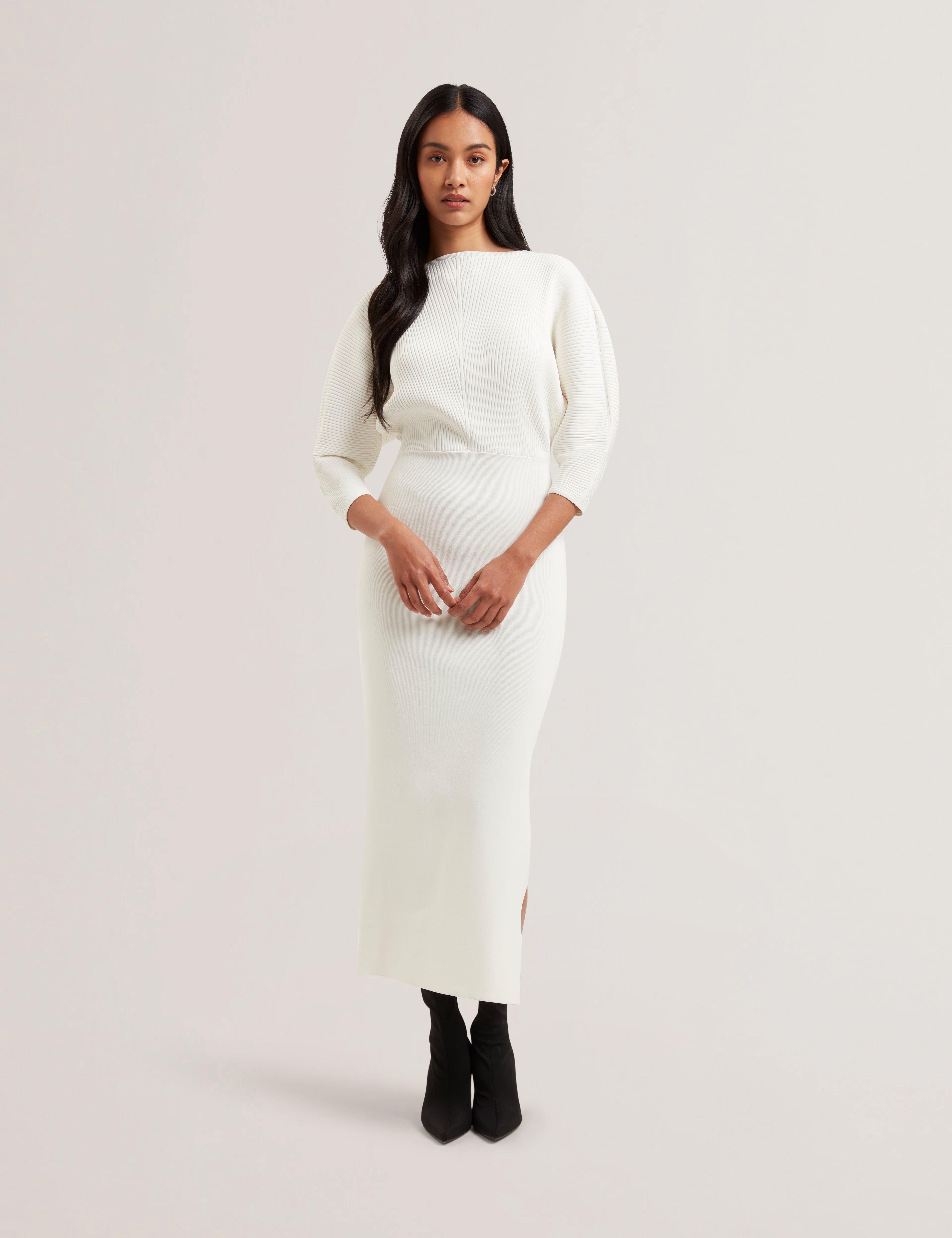 Women's VANITHA-Sculptured Rib Knitted Maxi Dress Ivory