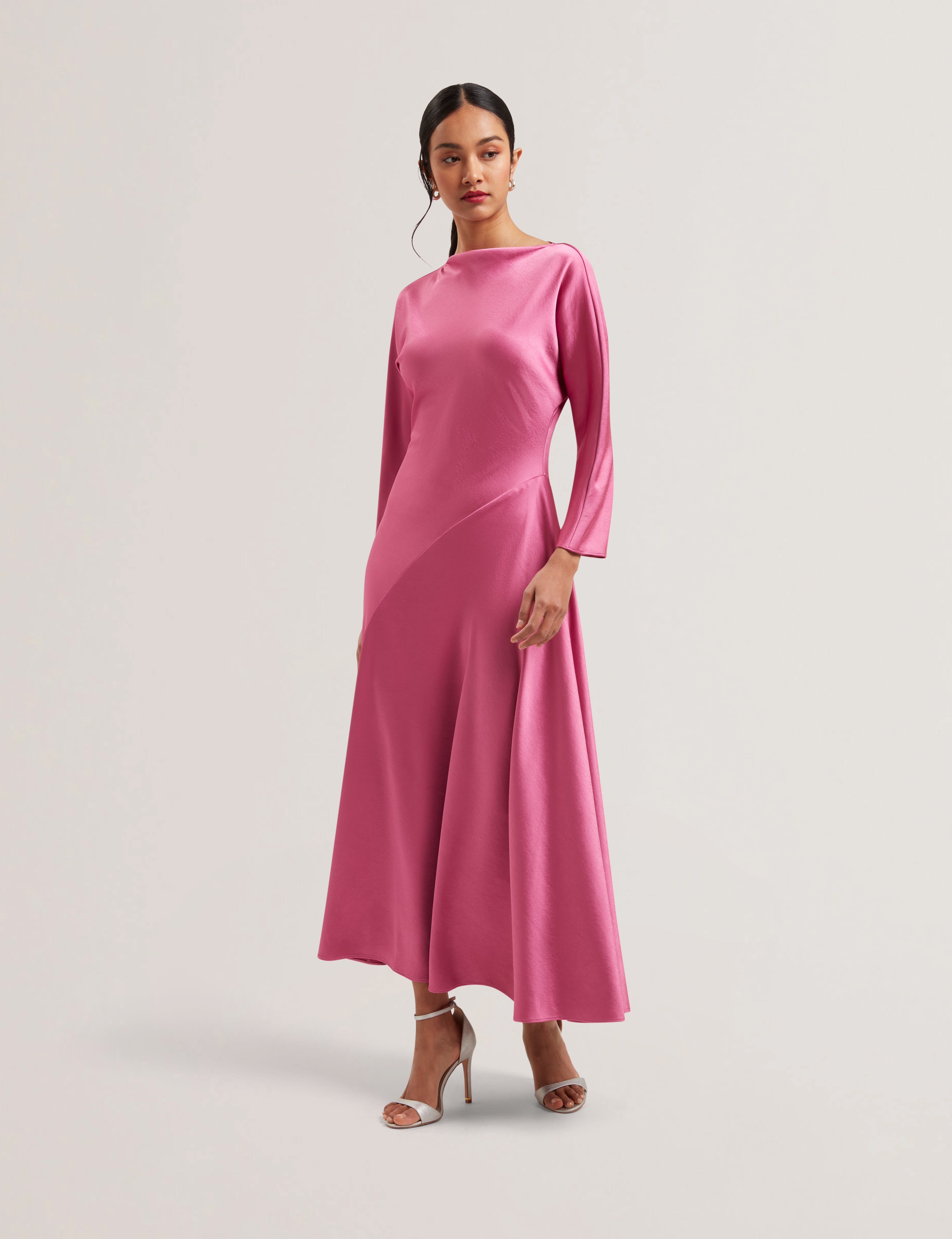 Women's MINHO-Curve Seam Detail Midi Dress Brt-Pink