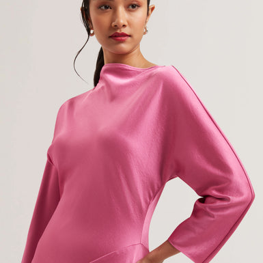 Women's MINHO-Curve Seam Detail Midi Dress Brt-Pink