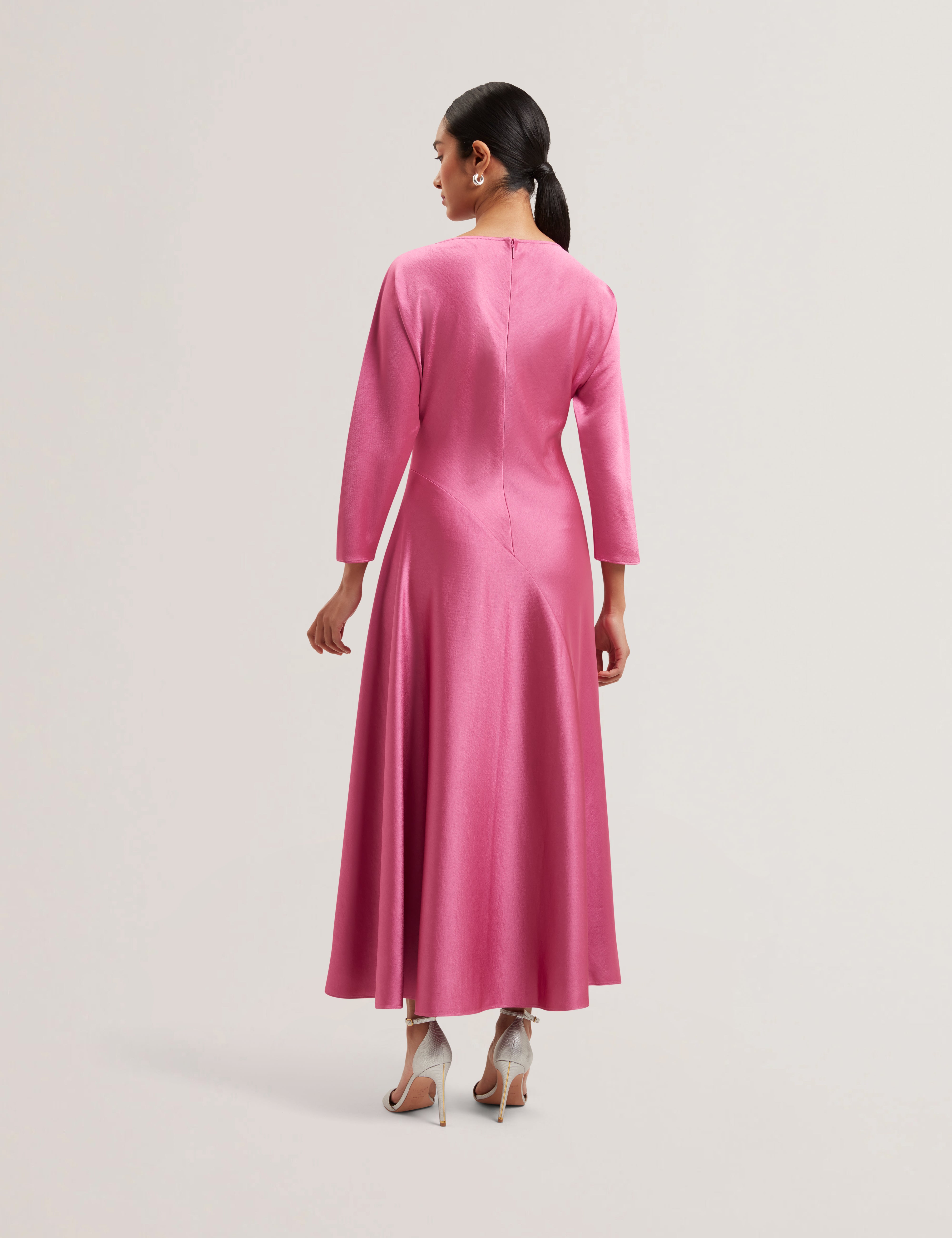 Women's MINHO-Curve Seam Detail Midi Dress Brt-Pink