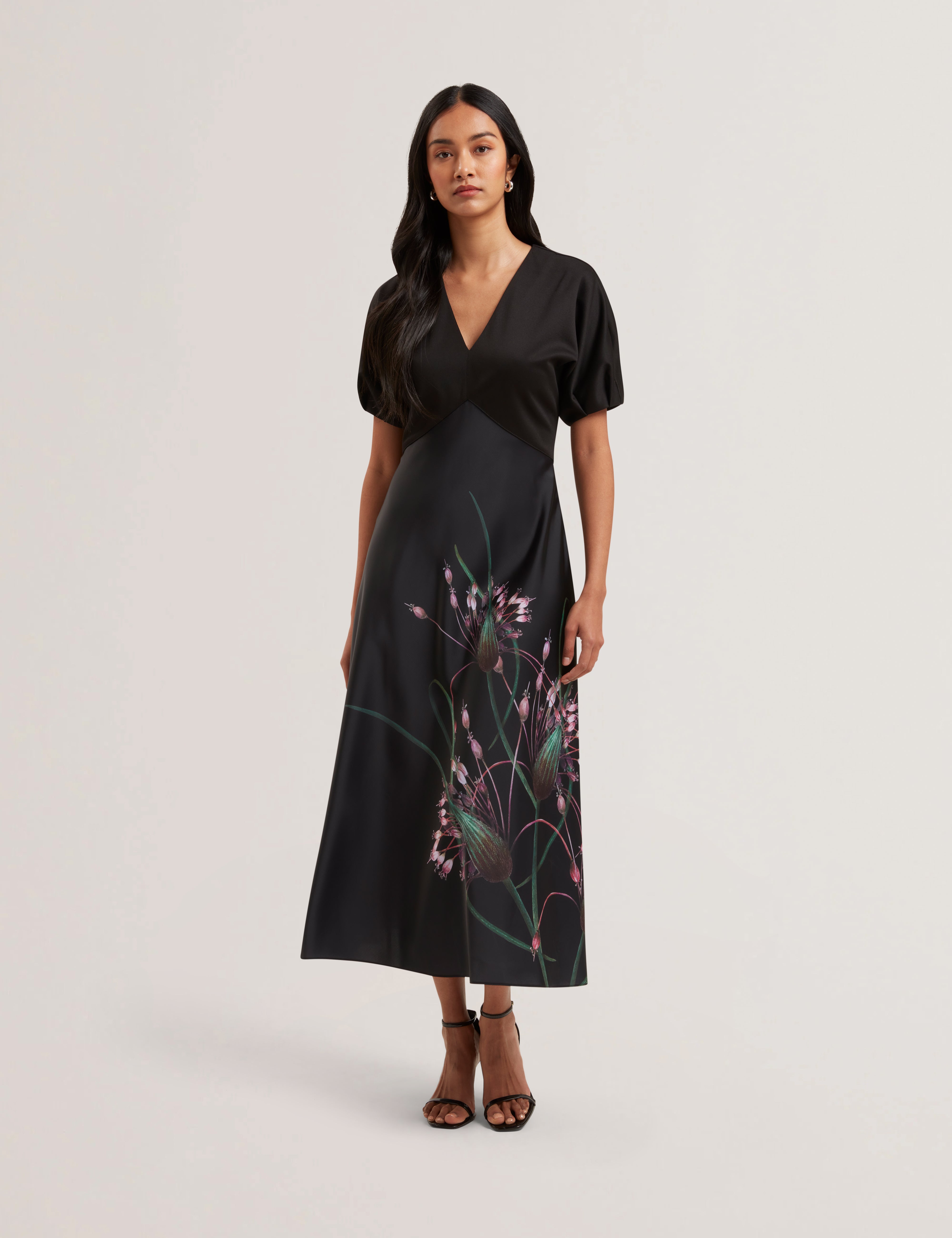 Women's SADO-Printed Ponte Bodice Satin Skirt