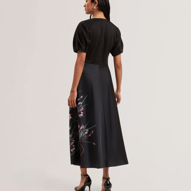 Women's SADO-Printed Ponte Bodice Satin Skirt