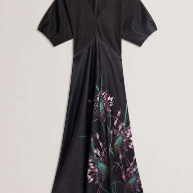 Women's SADO-Printed Ponte Bodice Satin Skirt