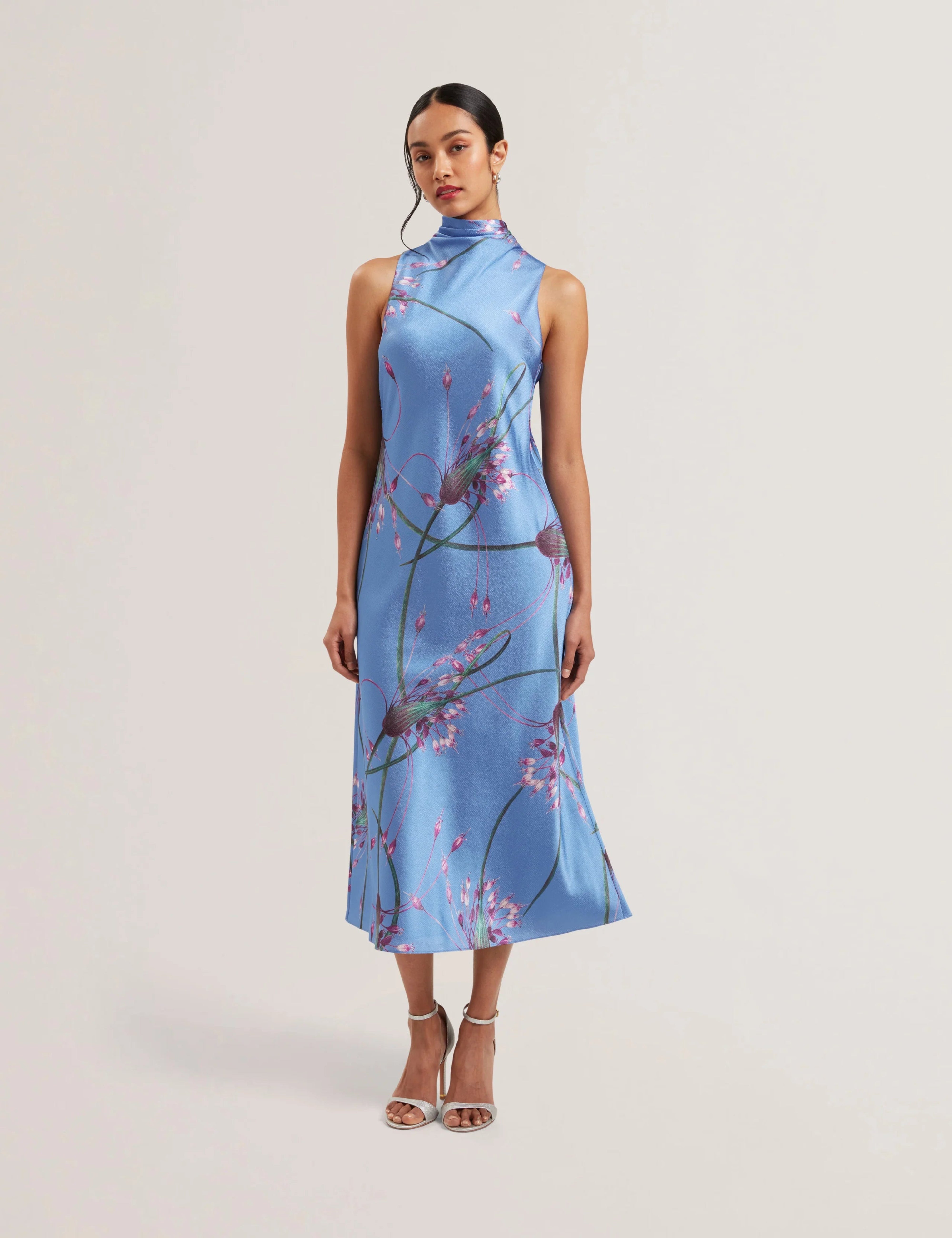 Women's ANTUA-Printed Cowl Neck Midi Slip Dress