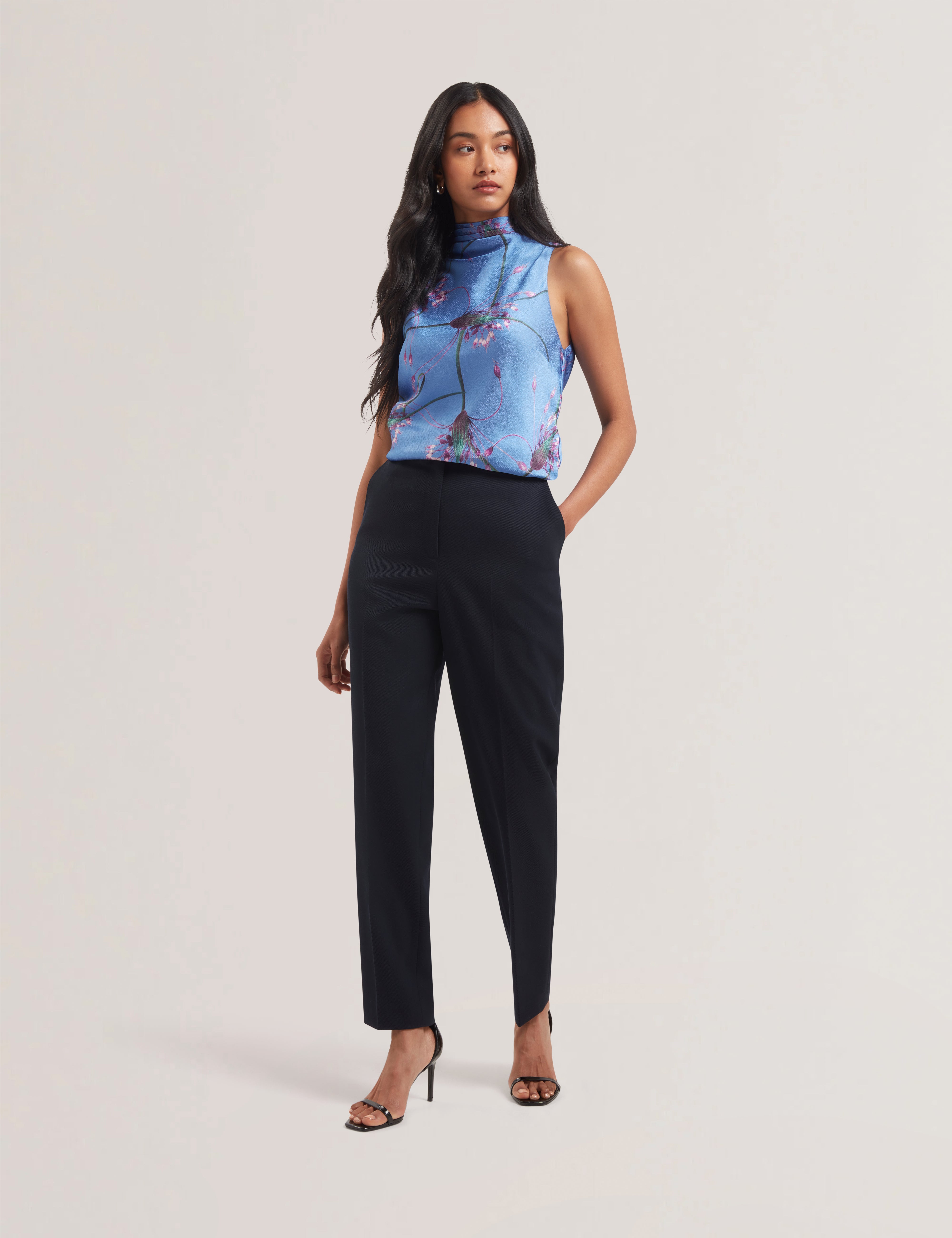 Women's VAROSA-Printed Sleeveless Cowl Neck Lt-Blue