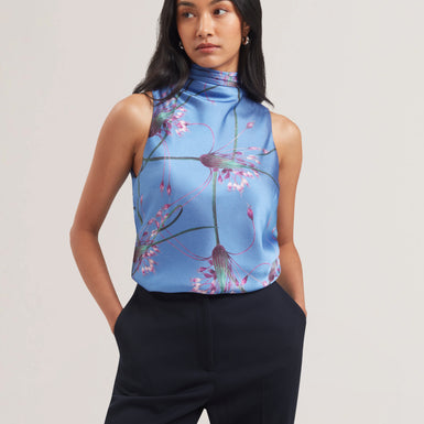 Women's VAROSA-Printed Sleeveless Cowl Neck Lt-Blue