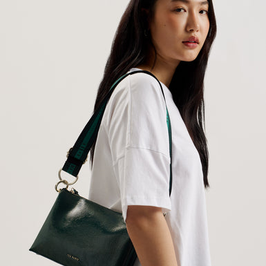 Women's Dawcey-Webbing Leather Crinkle Crossbody Mid-Green
