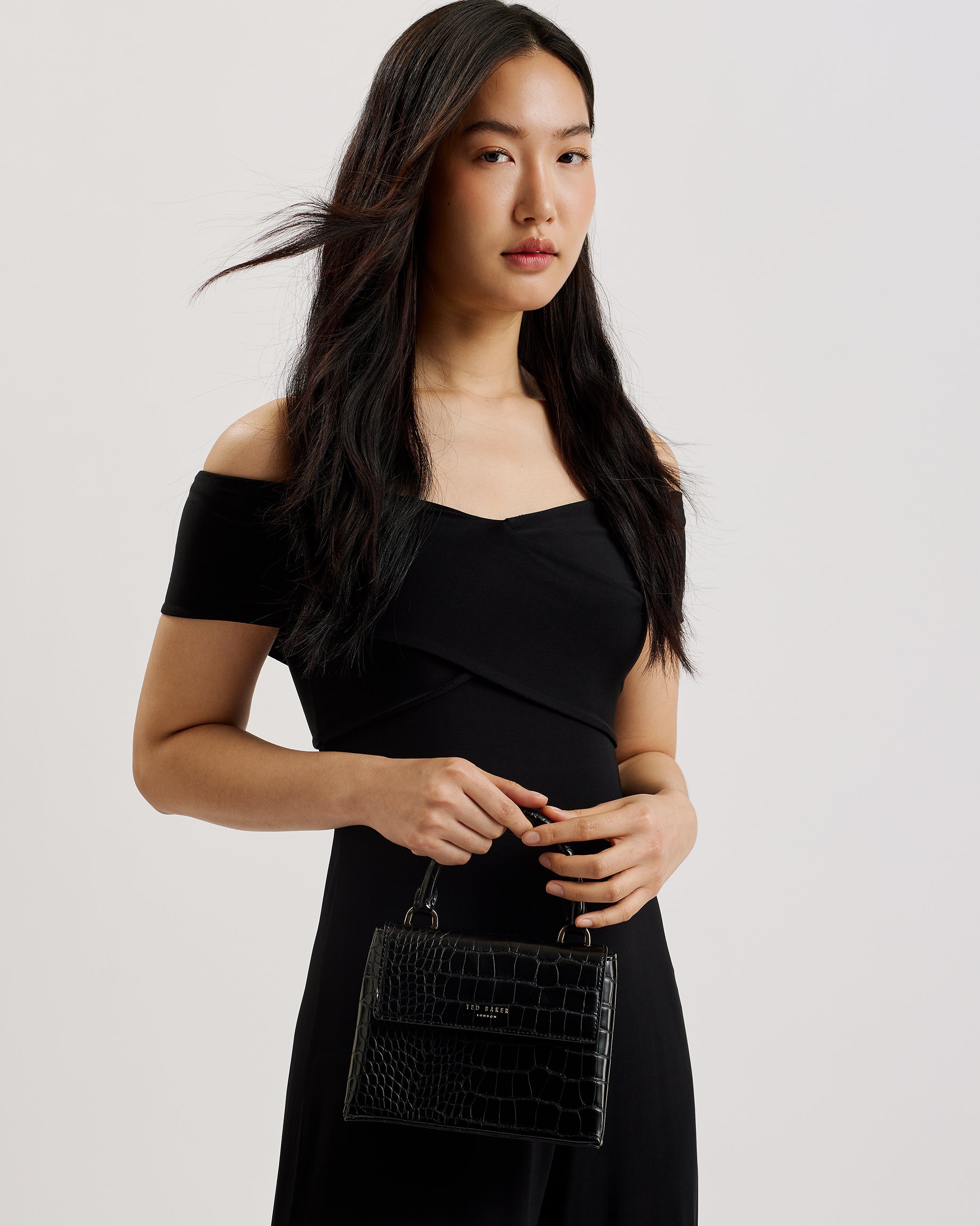 Women's Aynaya-Croc Effect Top Handle Small Bag Black