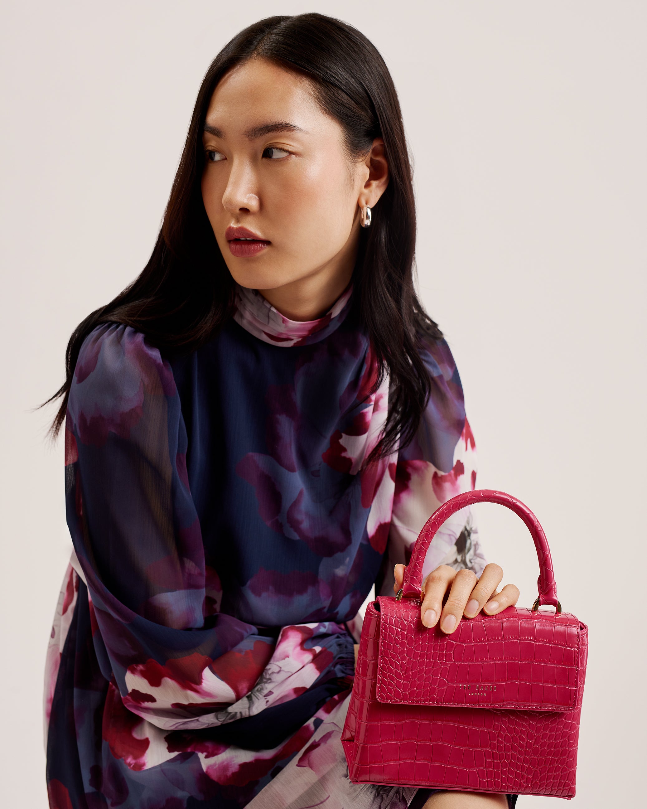 Women's Aynaya-Croc Effect Top Handle Small Bag Brt-Pink