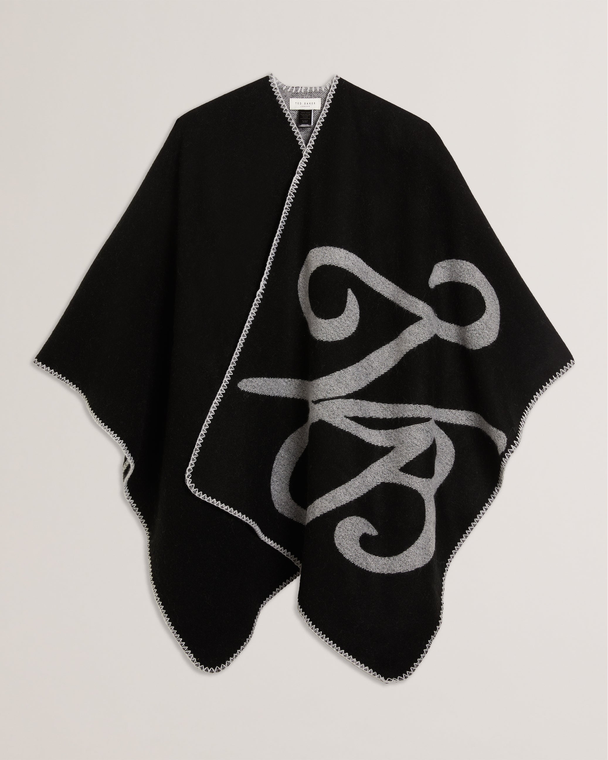 Women's Avaisa-Script Logo Woven Poncho Black