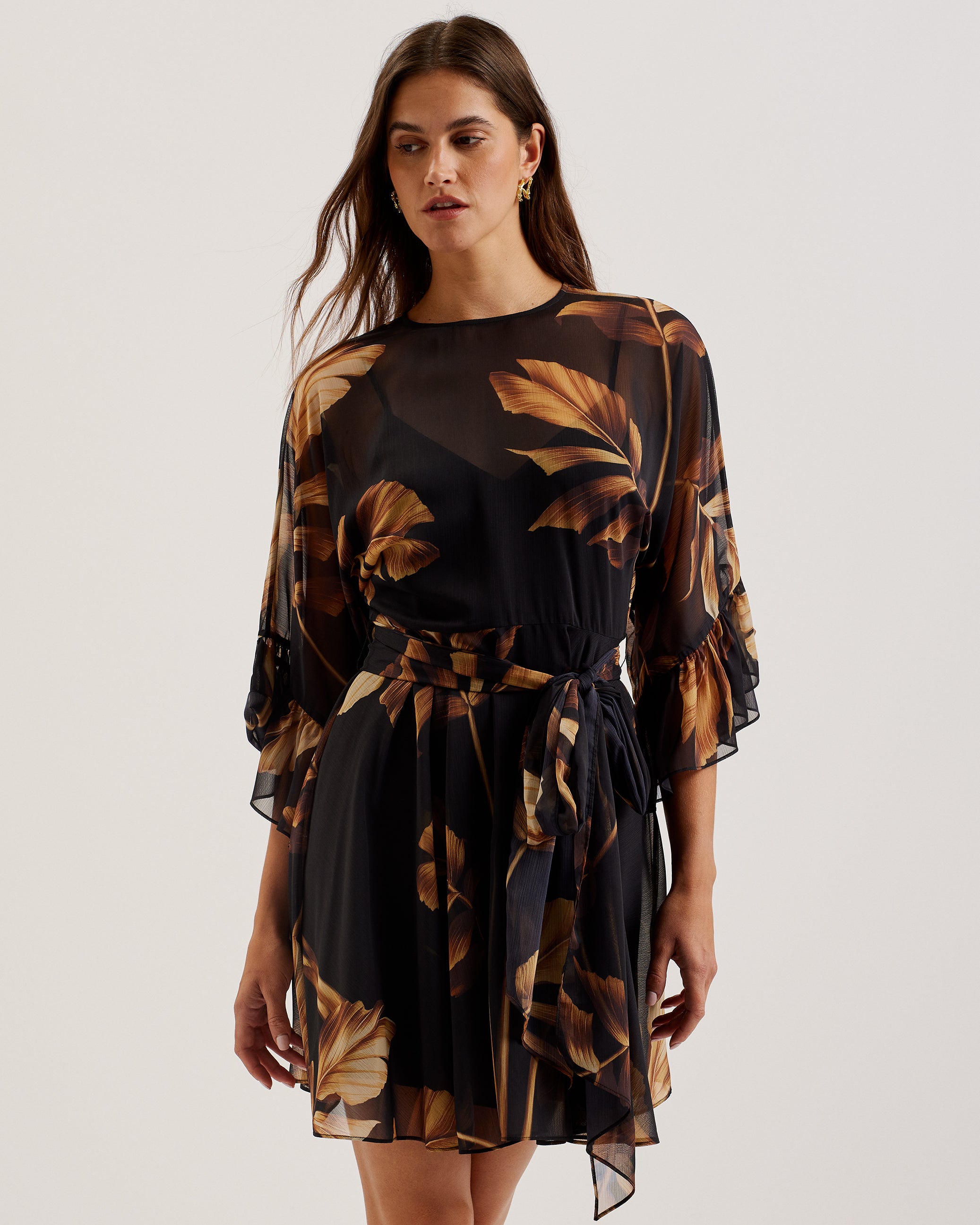 Women's Elster-Frill Detail Sleeve Sheer Mini Dress Black