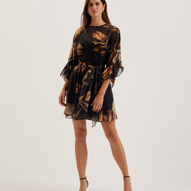 Women's Elster-Frill Detail Sleeve Sheer Mini Dress Black