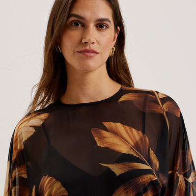 Women's Elster-Frill Detail Sleeve Sheer Mini Dress Black