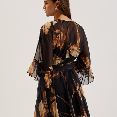 Women's Elster-Frill Detail Sleeve Sheer Mini Dress Black