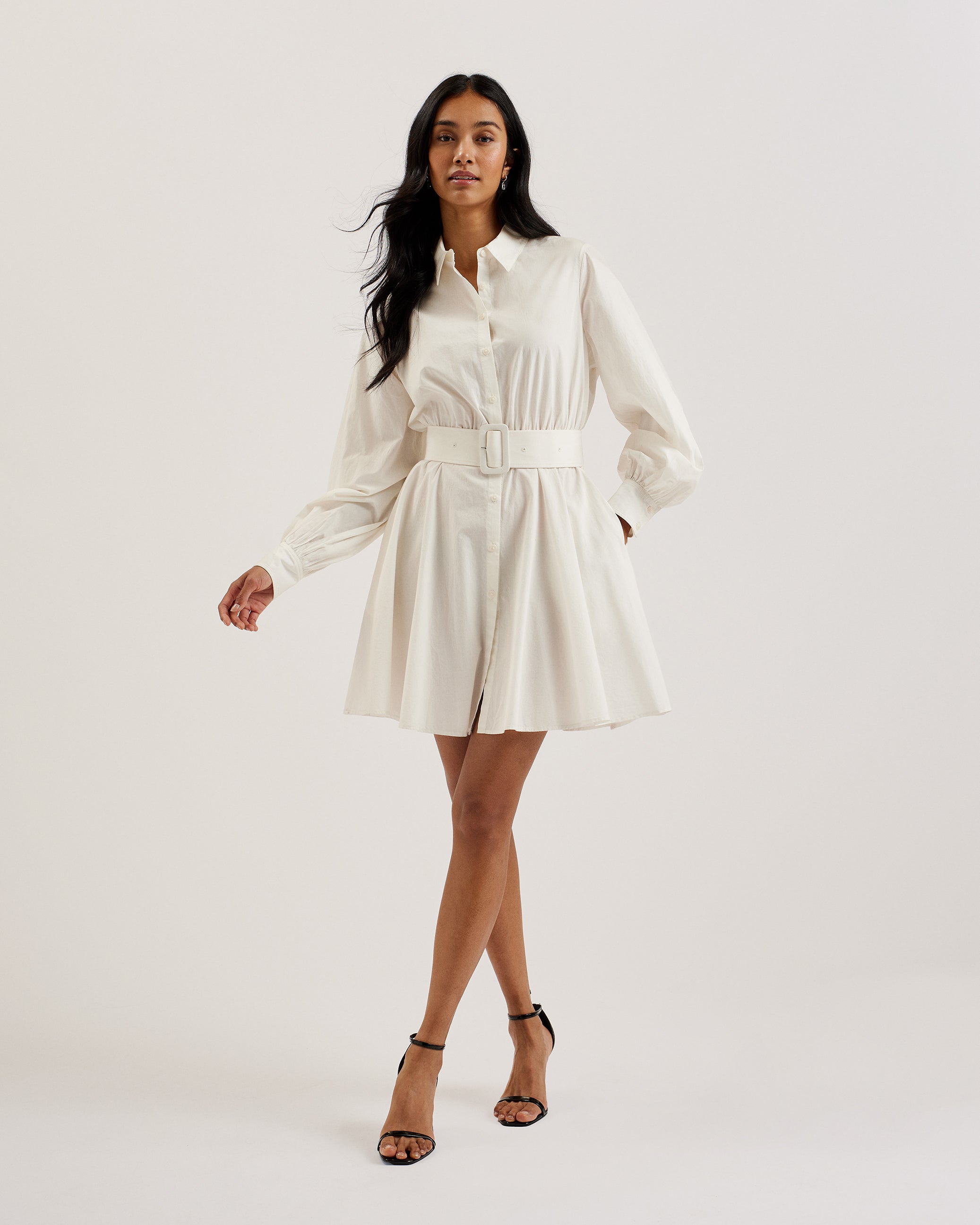 Women's Jurua-Long Sleeve Shirt Mini Dress White