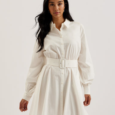 Women's Jurua-Long Sleeve Shirt Mini Dress White