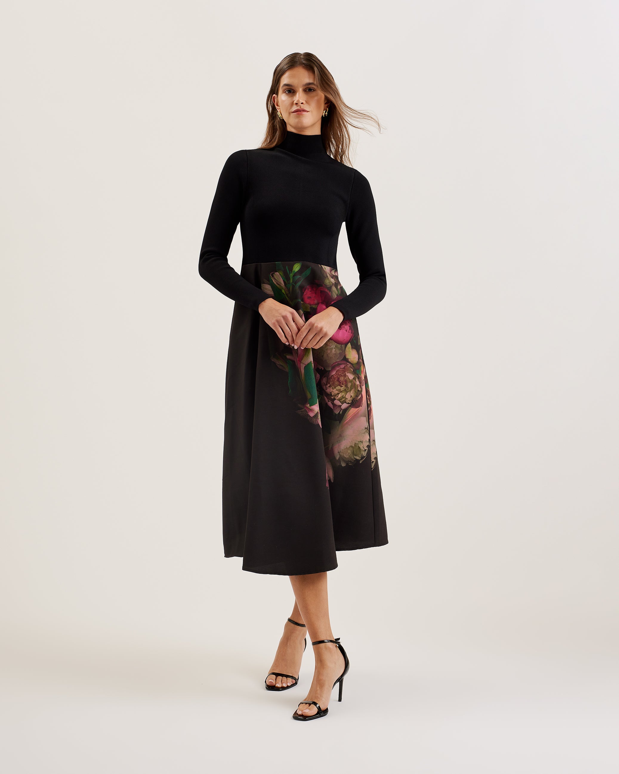 Women's Asnes-Knit Bodice Dress & Printed Wrap Skirt Black
