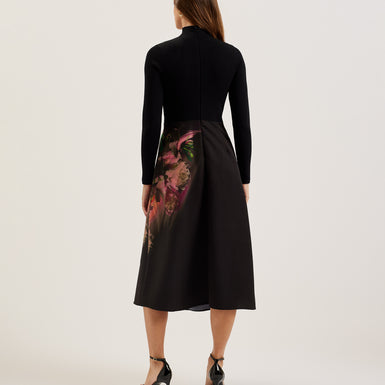 Women's Asnes-Knit Bodice Dress & Printed Wrap Skirt Black