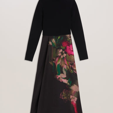 Women's Asnes-Knit Bodice Dress & Printed Wrap Skirt Black