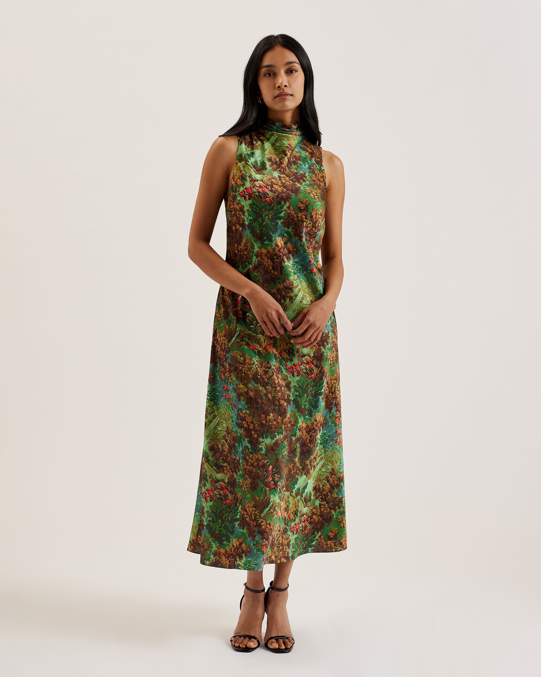 Women's Eyva-Printed Cowl Neck Midi Slip Dress Green