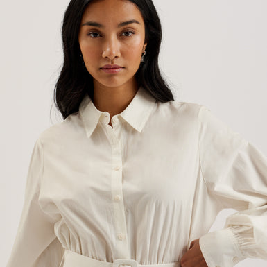 Women's Ene-Button Down Maxi Shirt Dress With Belt White