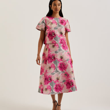 Women's Boani-Jacquard Short Sleeve Cropped Top Ivory