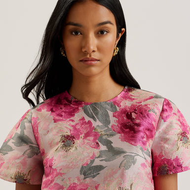 Women's Boani-Jacquard Short Sleeve Cropped Top Ivory