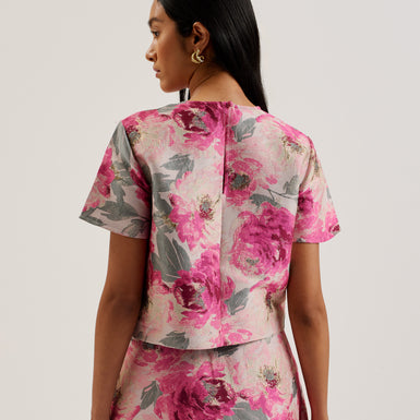 Women's Boani-Jacquard Short Sleeve Cropped Top Ivory