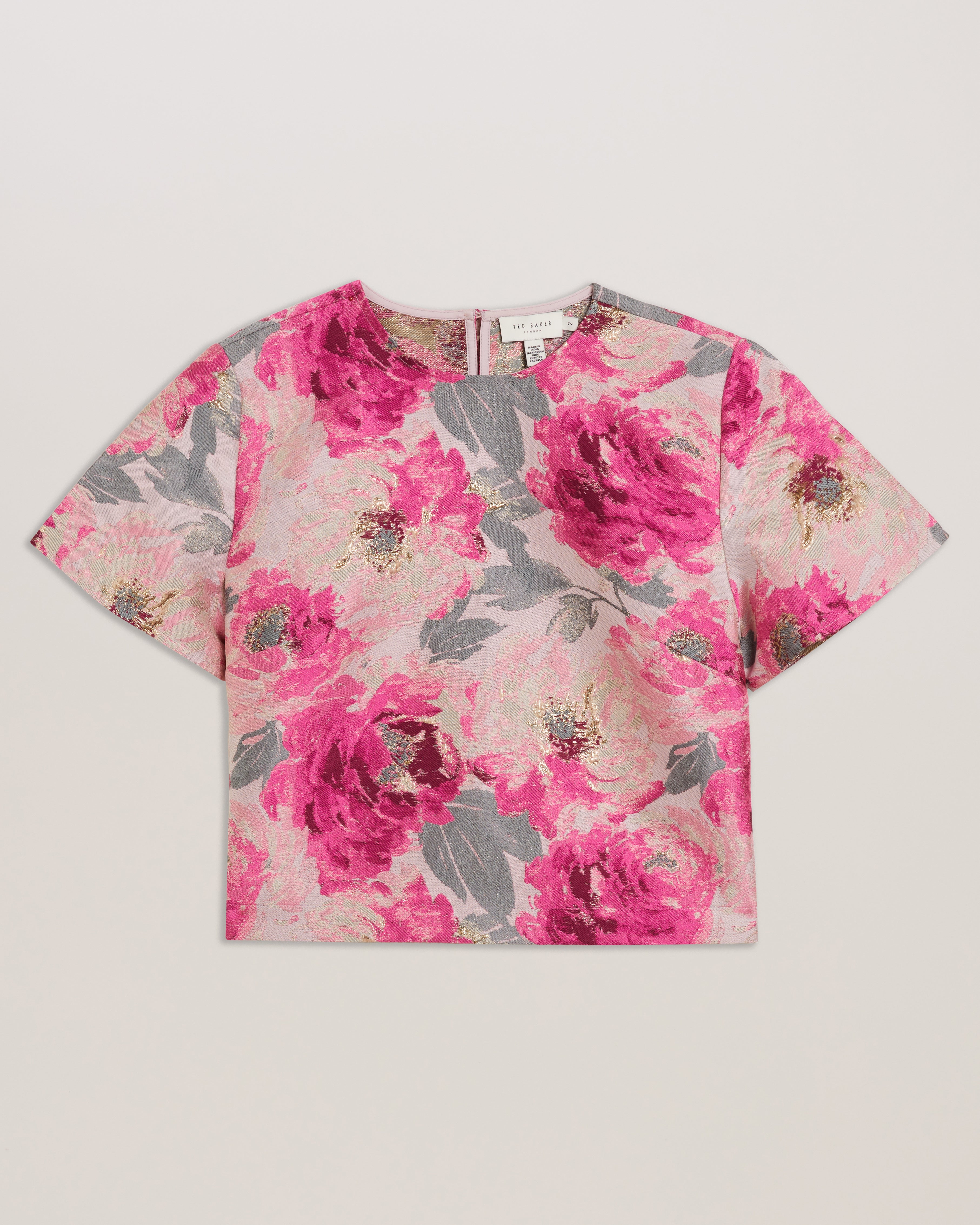 Women's Boani-Jacquard Short Sleeve Cropped Top Ivory