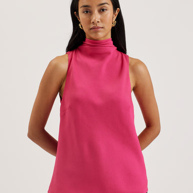 Women's Anini-Cowl Neck Sleeveless Top Fuchsia